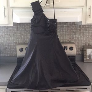 Satin black sequin formal dress